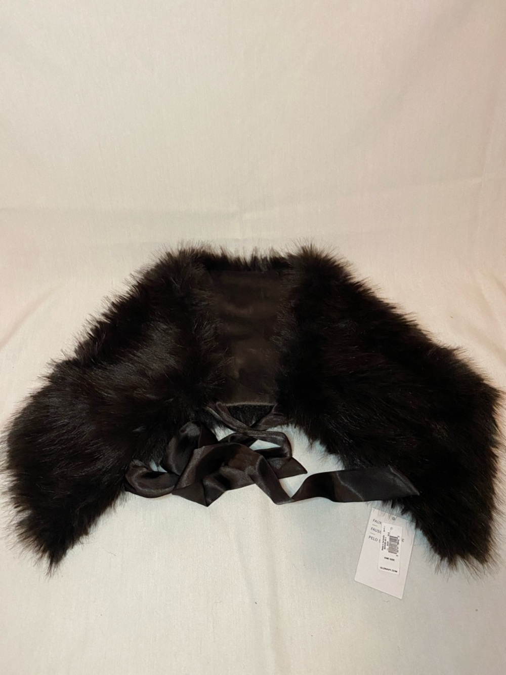 Brown Faux Fur Shoulder Stole with Satin Ribbon - Picture 2 of 8